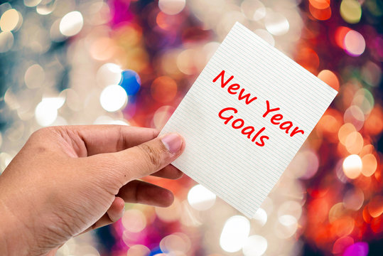 new year goals handwriting on a sticky note