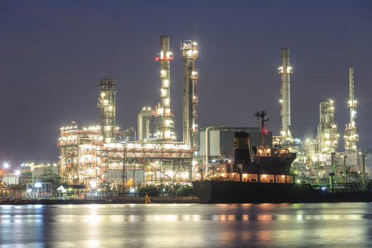 Oil refinery in night scene