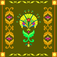 Decorative floral pattern with abstract dandelion and ornament/olive background