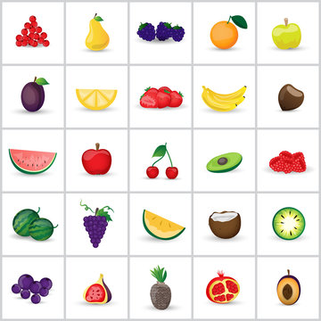 Fruits Set - Isolated On Background - Vector Illustration, Graphic Design