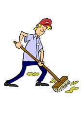 Man sweeping with broom