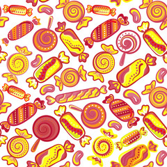 Cute seamless pattern with colorful sweets. Seamless different sweets pattern. Assorted candies background.