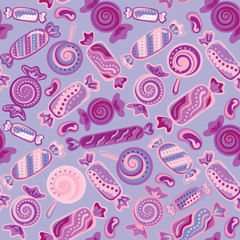 Seamless pattern vector  background with lollipops and candies. Vector seamless background with colorful candies.