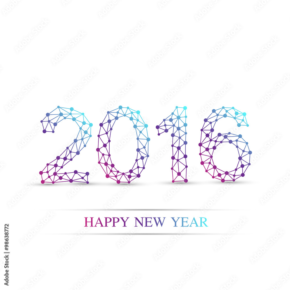 Poster Text design Happy new year 2016. Molecule and communication vector . Connected lines with dots