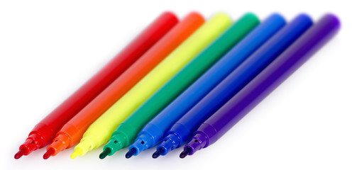 Felt pens on white background