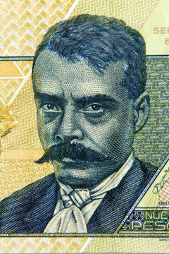 emiliano zapata engraving portrait on mexican banknote