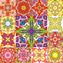 Set of seamless patchwork patterns from colorful Moroccan, Portuguese  tiles, Azulejo, ornaments. Can be used for wallpaper, pattern fills, web page background,surface textures.