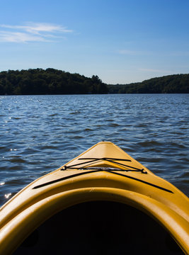 Landscape of a northern lake viewed from a kayak closeup still life