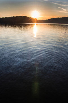 Landscape of a northern lake at sunset