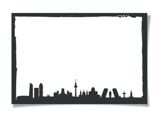 Grunge Picture Frame With Silhouette of Madrid