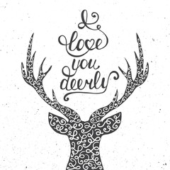 Plakaty  Karta z ręcznie rysowanym elementem projektu typografii i jeleniem