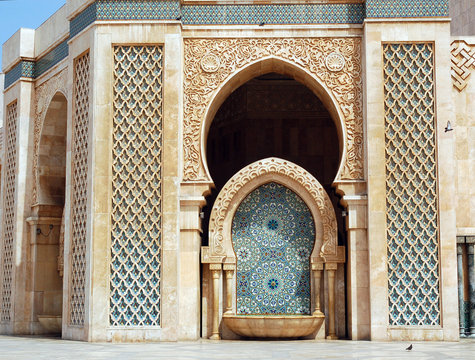 The Hassan II mosque in Casablanca, fountain with tiles