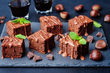 chestnut brownies with chocolate icing