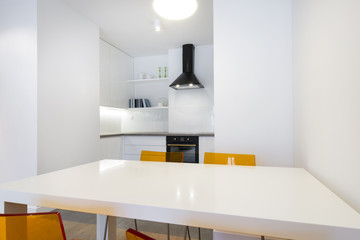 Stylish white kitchen in small apartment