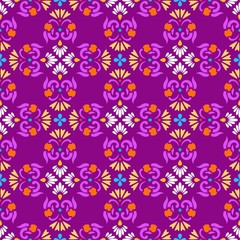 Background, seamless lilac pattern with yellow and white flowers. 