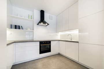 Stylish white kitchen in small apartment