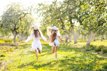Obraz premium portrait of two girls of girlfriends on a summer nature