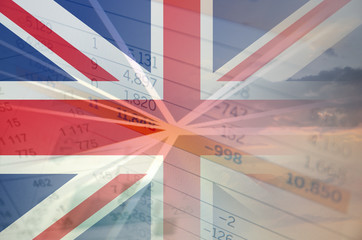 United Kingdom economy concept - Financial data on United Kingdom flag