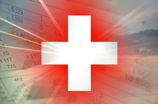 Switzerland economy concept - Financial data on Switzerland flag