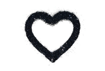 Abstract heart of black glitter sparkle on white background