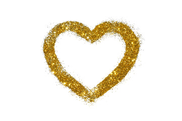 Abstract heart of golden glitter sparkle on white background