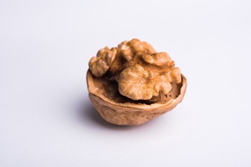 Wallnut macro isolated on white background