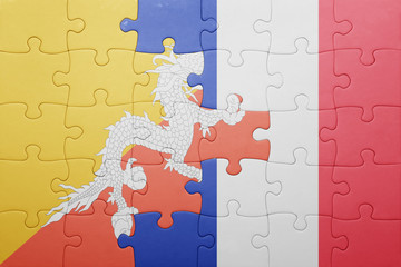 puzzle with the national flag of bhutan and france