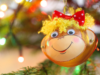 Fototapeta premium Smiling monkey christmas decoration