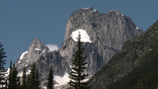 Pair of summits in the Bugaboo Mountain range. Zoom