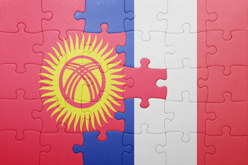 puzzle with the national flag of kyrgyzstan and france