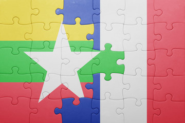 puzzle with the national flag of myanmar and france