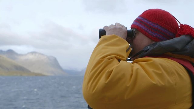 Tourist sightseeing while on a cruise ship. Slow Motion