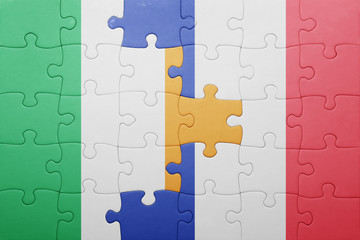 puzzle with the national flag of ireland and france