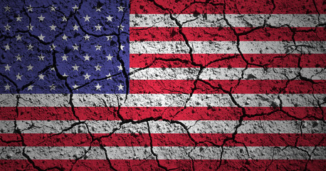 Aged old textured USA flag. Grunge cracked soil effect used.