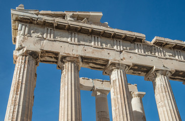 Naklejka premium Columns and detail of the Parthenon atop the Acropolis in Athens, Greece