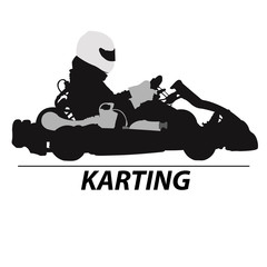 Man racing on sport kart in helmet - 98648359