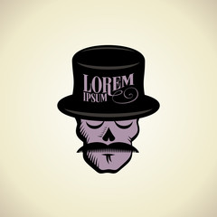 Logo with hipster skull dressed in cylinder hat.