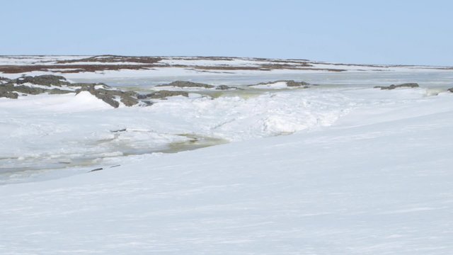 Semi-frozen stream in the Arctic tundra.