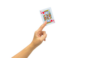 Playing cards in hand isolated on white background