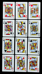 Fototapeta na wymiar Poker set with isolated cards on black background