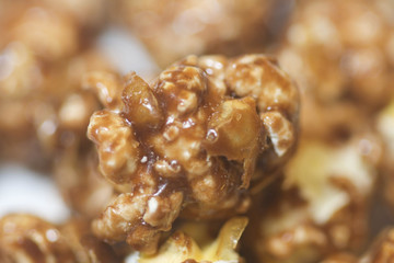 Closeup of chocolate covered snack popcorn