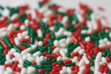 Red, green and white dessert sprinkles
