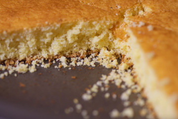 Closeup of cornbread in a baking pan