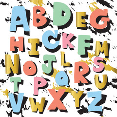 Black gold blue pink green chalk pencil alphabet uppercase lette