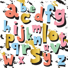 Black gold blue pink green chalk pencil alphabet lowercase lette