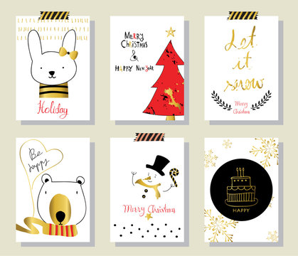 Light black red gold love christmas greeting card with rabbit an