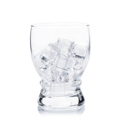 empty glass with ice cubes on white background