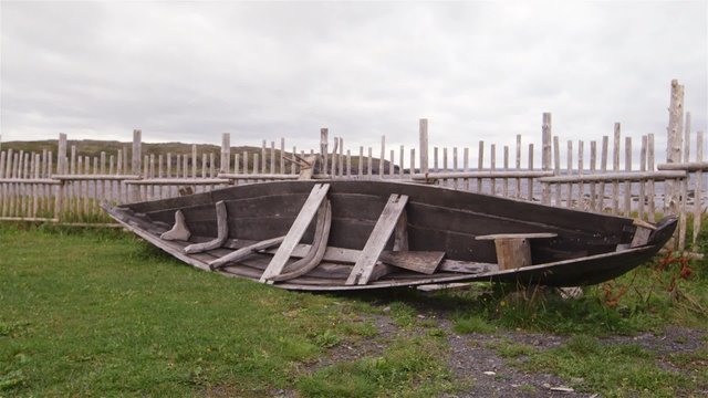 Wood canoe on display in L'Anse aux Meadows, Newfoundland and Labrador.
