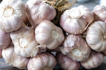 close up of garlic on market stand