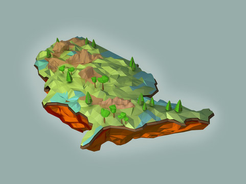 Map of USA in Three Dimensional low poly art